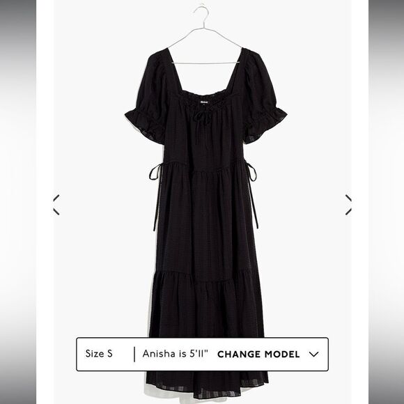 Madewell Square-Neck Tiered Midi Dress in Textured Seersucker - Picture 3 of 7